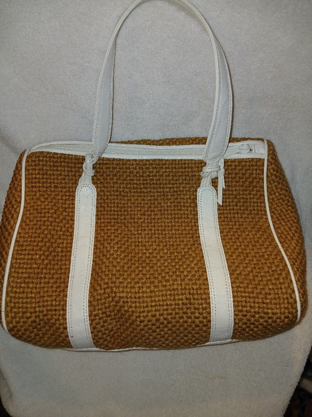 Charter Club Woven Straw Shoulder Bag with White Trim.  FF#404